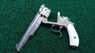FANTASTIC SMITH & WESSON NIMSCHKE ENGRAVED CASED 2ND MODEL PRESENTATION PISTOL WITH PEARL GRIPS AND RARE SHOULDER STOCK - Image 7 of 25