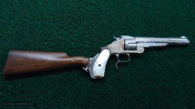 FANTASTIC SMITH & WESSON NIMSCHKE ENGRAVED CASED 2ND MODEL PRESENTATION PISTOL WITH PEARL GRIPS AND RARE SHOULDER STOCK - Image 12 of 25