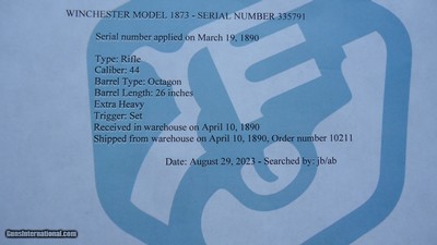 RARE WINCHESTER MODEL 1873 EXTRA HEAVY BARREL RIFLE IN CALIBER 44 WCF - Image 17 of 23