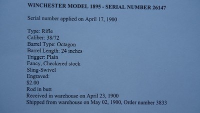 FACTORY ENGRAVED WINCHESTER MODEL 1895 RIFLE IN 38-72 CALIBER - Image 16 of 20