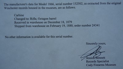 WINCHESTER MODEL 1866 RIFLE WITH OCTAGON BARREL AND FACTORY LETTER - Image 13 of 17