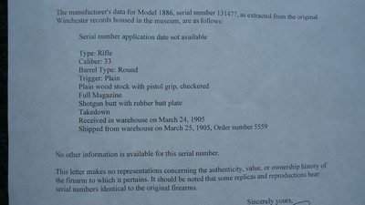 *Sale Pending* - SPECIAL ORDER WINCHESTER MODEL 1886 RIFLE IN CALIBER 33 - Image 15 of 21