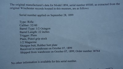 SPECIAL ORDER WINCHESTER MODEL 1894 SHORT RIFLE IN CALIBER 32-40 - Image 17 of 23