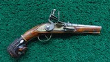 ENGRAVED EUROPEAN FLINTLOCK POCKET PISTOL WITH FIGURAL “MOOR’S HEAD” CARVED POMMEL