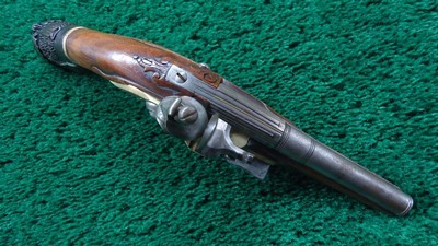 ENGRAVED EUROPEAN FLINTLOCK POCKET PISTOL WITH FIGURAL “MOOR’S HEAD” CARVED POMMEL - Image 3 of 15