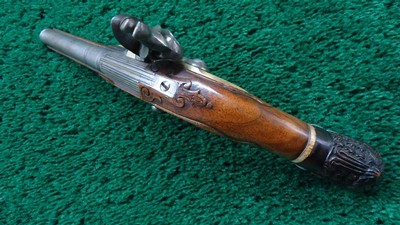 ENGRAVED EUROPEAN FLINTLOCK POCKET PISTOL WITH FIGURAL “MOOR’S HEAD” CARVED POMMEL - Image 5 of 15