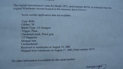 SPECIAL ORDER DELUXE WINCHESTER MODEL 1873 RIFLE IN 38 WCF - Image 17 of 23