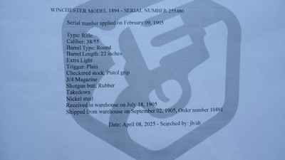 WINCHESTER MODEL 1894 DLX EXTRA LIGHTWEIGHT RIFLE IN 38-55 - Image 19 of 25