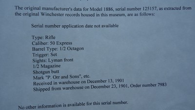 SPECIAL ORDER WINCHESTER MODEL 1886 RIFLE IN CALIBER 50 EXPRESS - Image 18 of 25