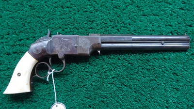 SCARCE ENGRAVED SMITH & WESSON NO. 2 LARGE FRAME PISTOL IN 41 CALIBER WITH IVORY GRIPS