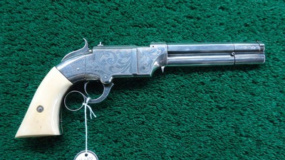 CUSTOM ENGRAVED VOLCANIC LARGE FRAME NO. 2 PISTOL WITH CASE