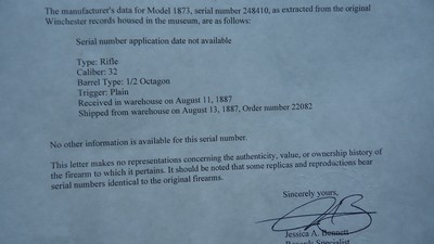 SPECIAL ORDER WINCHESTER MODEL 1873 RIFLE IN 32 WCF - Image 17 of 23
