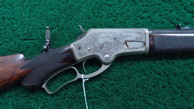 MARLIN MODEL 1881 THIN SIDE LIGHTWEIGHT FACTORY ENGRAVED RIFLE IN 38-55 - Image 1 of 25