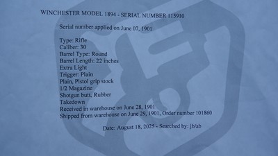 SPECIAL ORDER LIGHTWEIGHT TAKE DOWN WINCHESTER MODEL 1894 RIFLE IN CALIBER 30-30 - Image 19 of 25