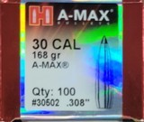 Hornady 30 CAL A-MAX Bullets 168 gr (.308') box of 100