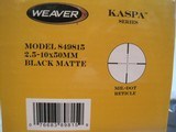 Weaver Kaspa Series Illuminated mil dot 2.5 -10 x 50mm 30mm dia. New In Box - 3 of 6