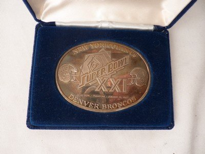 SUPER BOWL XXI 1987 Buckle 999 Silver 3 oz. New York Giants vs Denver Broncos - Image 1 of 7