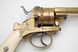 RARE AND EXQUISITE GERMAN(?) ALL BRASS LARGE FRAME PIN FIRE REVOLVER, 12MM, ENGRAVED - 4 of 12
