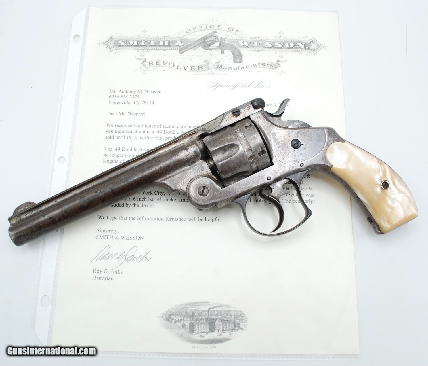 SMITH WESSON FIRST MODEL DOUBLE ACTION REVOLVER 44 RUSSIAN, FACTORY LETTER