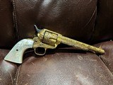 BEAUTIFUL ANTIQUE COLT SAA DEEP RELIEF ENGRAVED, GOLD PLATED, PEARL GRIPS, 45 CAL