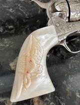 ENGRAVED 1899 MADE COLT SAA IN 44-40 CAL, COLT SINGLE ACTION ARMY PEARL GRIPS STEER HEAD RUBY EYES - Image 3 of 12