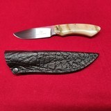 Arno Bernard custom knife with ram scales and buffalo hide sheath, new and unsharpended - 1 of 3