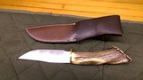 Muler custom knife with antler handle and maker sheath, new - 4 of 5