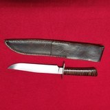 Mike Wise custom Bowie knife with sheath. scales appear to be fiddleback Maple - 2 of 3
