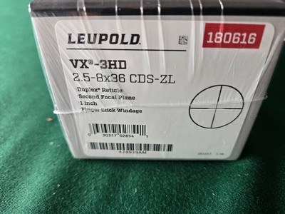 NIB Leupold VX 3HD 2.5 8x36 CDS ZL riflescope, matte, duplex 1"