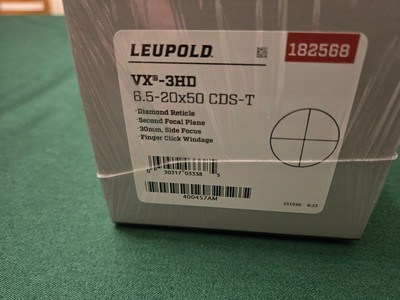 NIB Leupold VX 3HD 6.5 20x50 CDS T, diamond reticle, 30mm, side focus