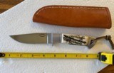 DIETMAR KRESSLER AMBER STAG INTEGRAL KNIFE WITH LEATHER SHEATH