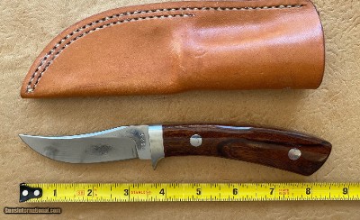J. B. MOORE CUSTOM KNIFE, UPSWEPT SKINNER, EXOTIC WOOD, NEW WITH SHEATH - Image 2 of 3