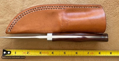 J. B. MOORE CUSTOM KNIFE, UPSWEPT SKINNER, EXOTIC WOOD, NEW WITH SHEATH - Image 3 of 3