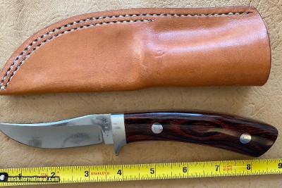 J. B. MOORE CUSTOM KNIFE, UPSWEPT SKINNER, EXOTIC WOOD, NEW WITH SHEATH - Image 2 of 3