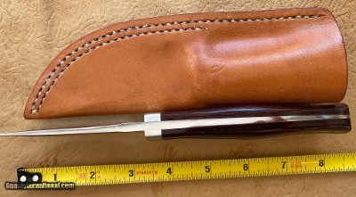 J. B. MOORE CUSTOM KNIFE, UPSWEPT SKINNER, EXOTIC WOOD, NEW WITH SHEATH - Image 3 of 3