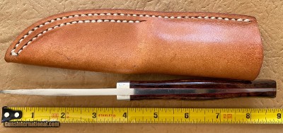 J. B. MOORE CUSTOM KNIFE, DROP POINT, EXOTIC WOOD, NEW WITH SHEATH - Image 3 of 3