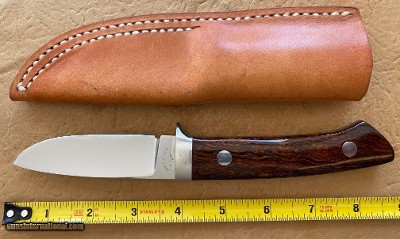 J. B. MOORE CUSTOM KNIFE, DROP POINT, EXOTIC WOOD, NEW WITH SHEATH