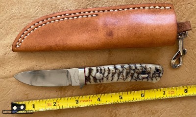 J. B. MOORE CUSTOM KNIFE, SMALL SEMI SKINNER, BIG HORN SHEEP, NEW WITH SHEATH