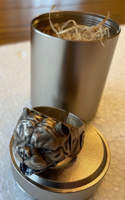 BULLDOG STERLING SILVER RING, HAND MADE, WITH MOVING TONGUE, BRAND NEW