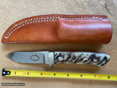 J. B. MOORE CUSTOM KNIFE, SEMI SKINNER, BIG HORN SHEEP, NEW WITH SHEATH