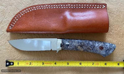 J. B. MOORE CUSTOM KNIFE,DROP POINT, EXOTIC WOOD, NEW WITH SHEATH