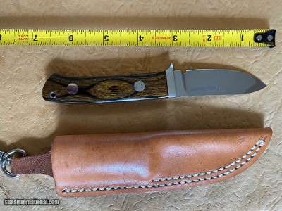 J. B. MOORE CUSTOM KNIFE, SMALL SEMI SKINNER, IRON WOOD, NEW WITH SHEATH