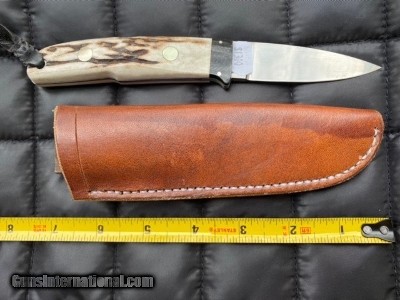 DIETMAR F KRESSLER RED STAG HUNTING KNIFE WITH LEATHER SHEATH, BRAND NEW
