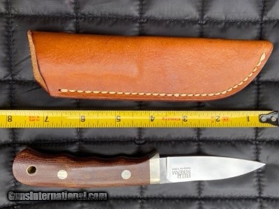 Y AIDA DESIGN CUSTOM HUNTING KNIFE FOR FIELD AND STREAM, CANVAS MICARTA, NEW WITH LEATHER SHEATH