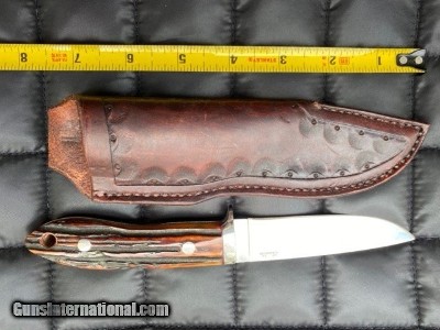 CHAMBLIN DROP POINT HUNTER, HAND MADE, AMBER STAG, MIRROR FINISH, NEW