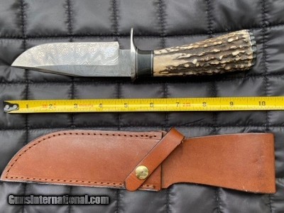 CRADDOCK HAND MADE STAG HUNTING KNIFE, STAINLESS STEEL, DAMASCUS, NEW WITH SHEATH