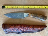 DON LOZIER HAND MADE CUSTOM KNIFE, EXOTIC WOOD, DAMASCUS BLADE, LEATHER SHEATH, BRAND NEW - 1 of 3