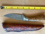 DON LOZIER HAND MADE CUSTOM KNIFE, EXOTIC WOOD, DAMASCUS BLADE, LEATHER SHEATH, BRAND NEW - 2 of 3