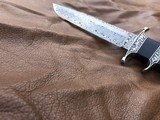 TEYKE SUBHILT FIGHTER, ENGRAVED, DAMASCUS, NEW WITH HANDMADE LEATHER SHEATH - 3 of 10
