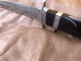 TEYKE SUBHILT FIGHTER, ENGRAVED, DAMASCUS, NEW WITH HANDMADE LEATHER SHEATH - 6 of 10